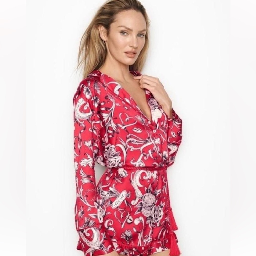 Victoria Secret Victoria’s Secret Black Cherry Satin Asian Wrap Top